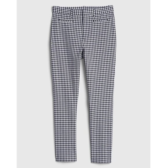 GAP High Rise Gingham Signature Skinny Ankle Pants Navy Blue White Cropped Crop - Picture 5 of 15